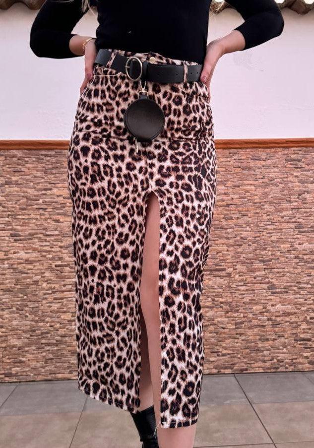 Falda midi animal print