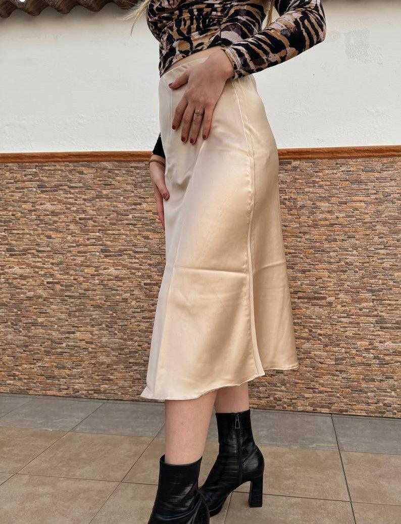 Beige satin skirt