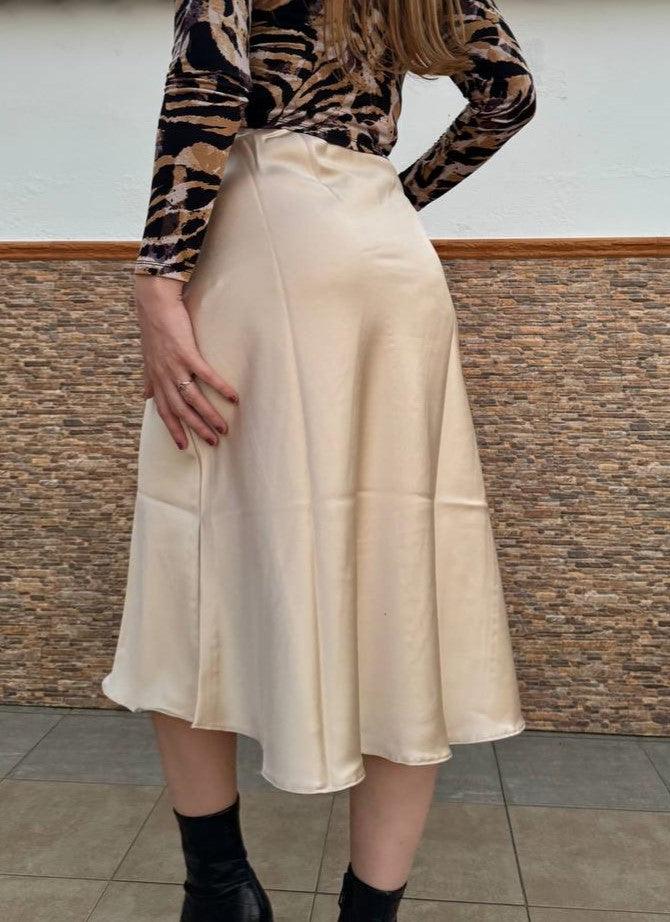 Beige satin skirt