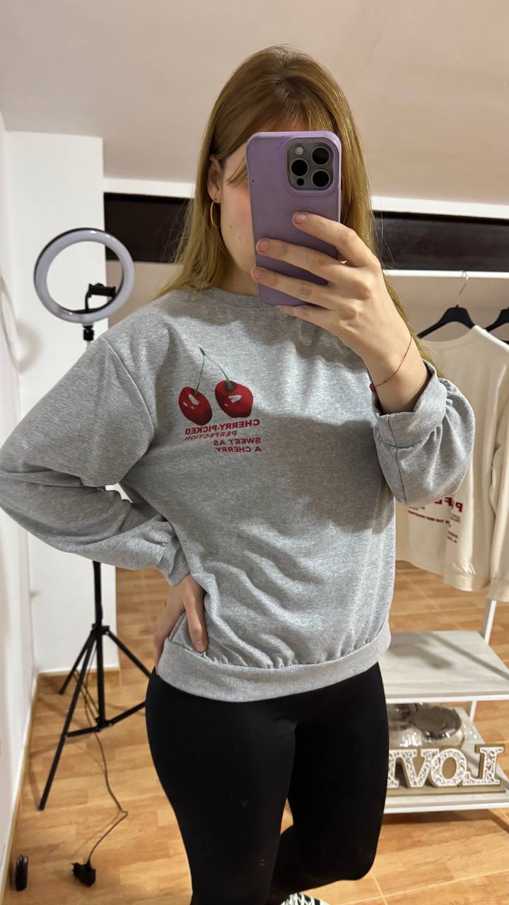 Cherry perfection grey sweatshirt