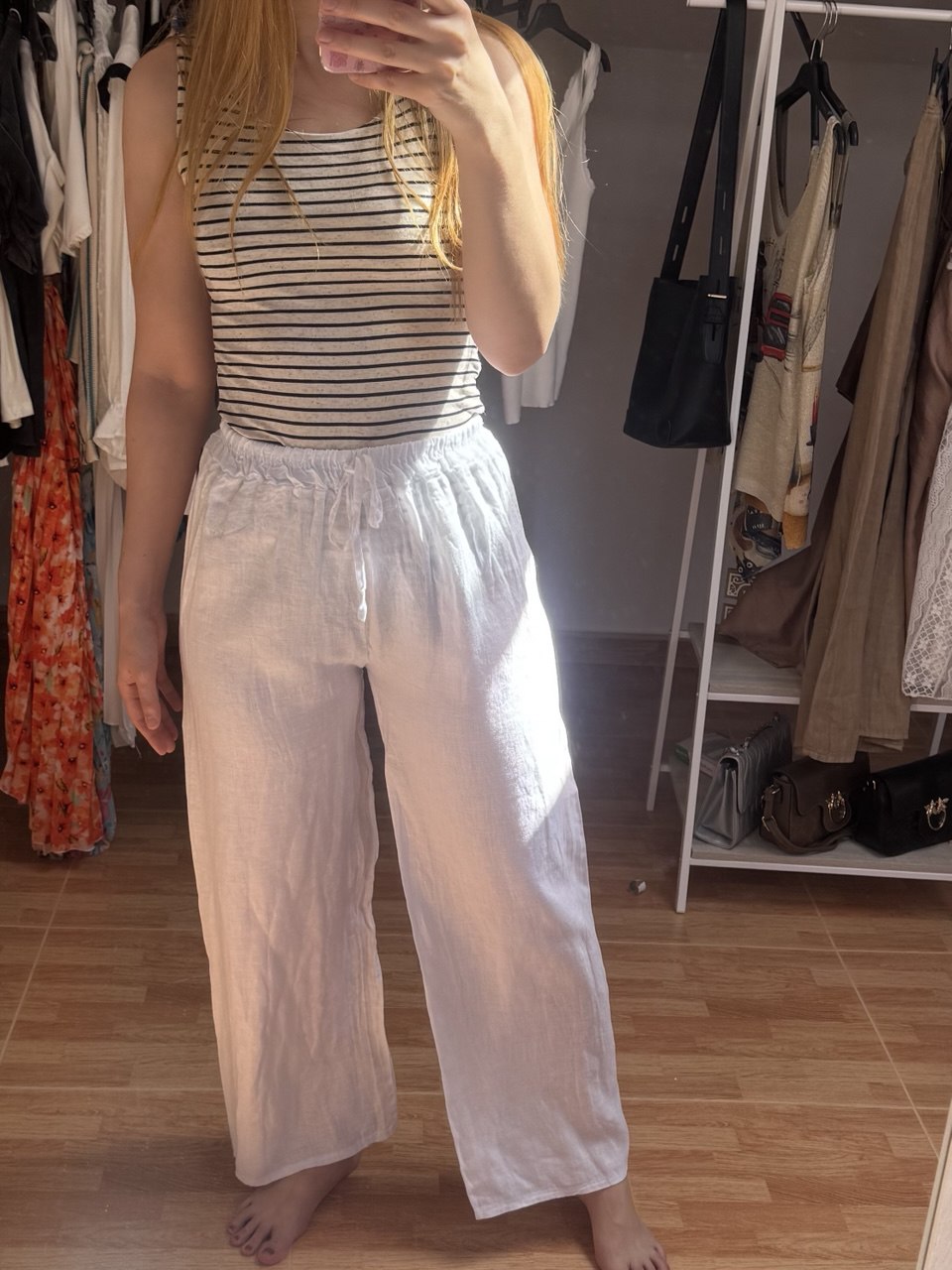 Pantalón 100% lino blanco
