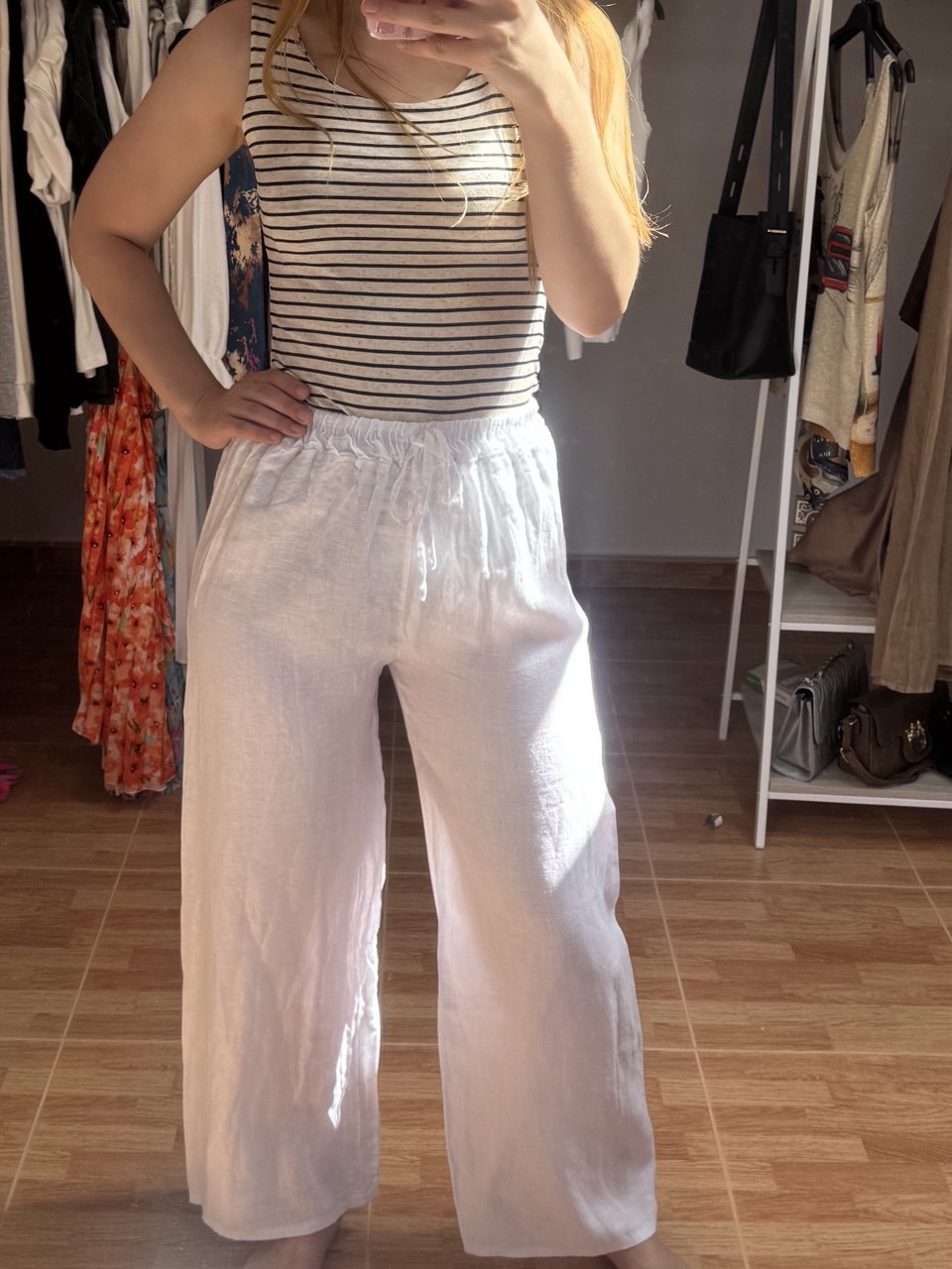 Pantalón 100% lino blanco