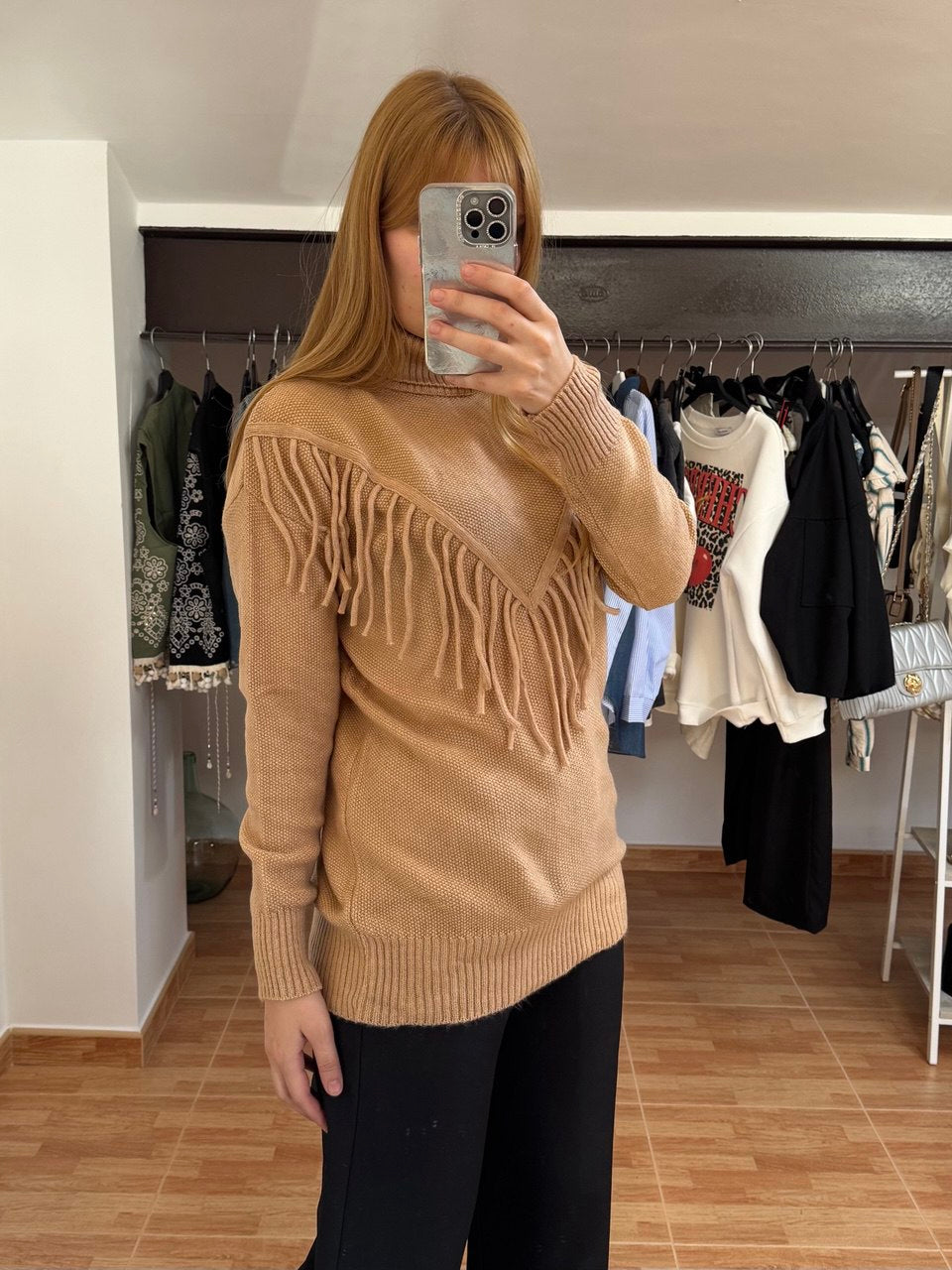 Jersey Camel con Flecos Boho Chic