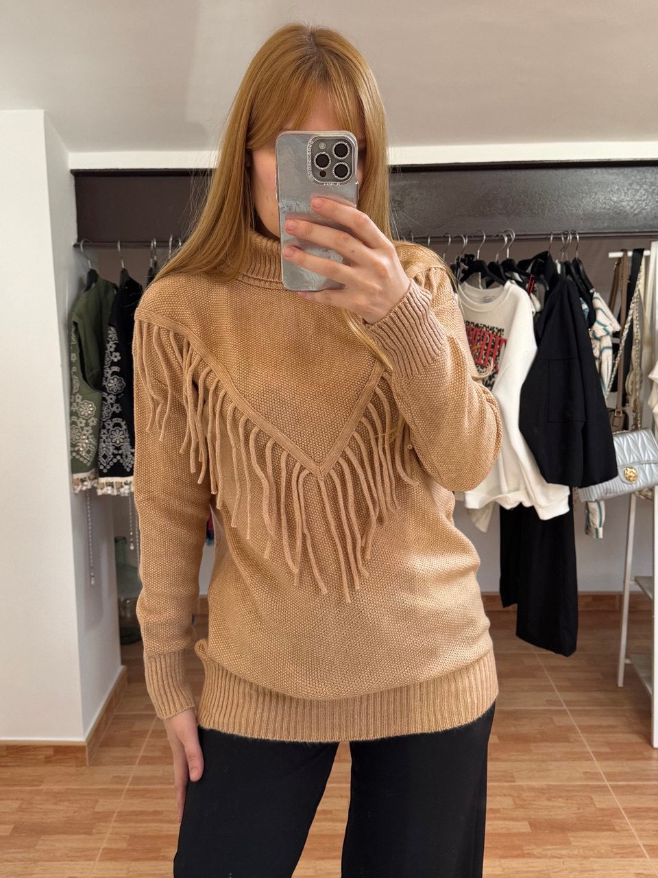 Jersey Camel con Flecos Boho Chic