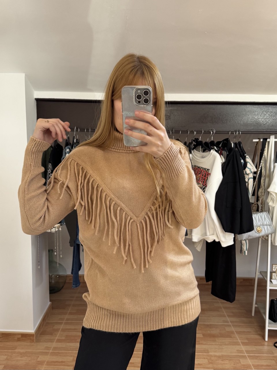 Jersey Camel con Flecos Boho Chic