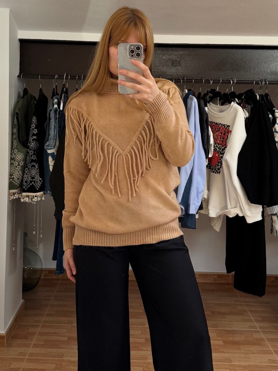 Jersey Camel con Flecos Boho Chic