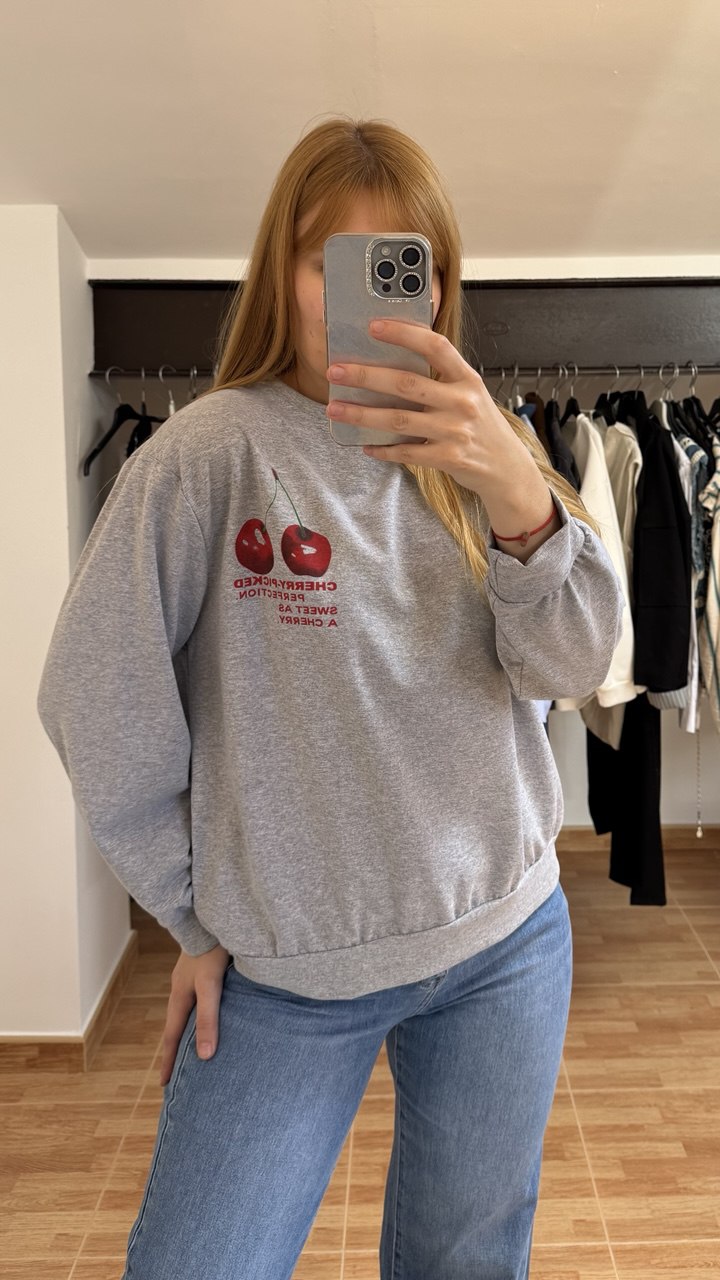 Cherry perfection grey sweatshirt
