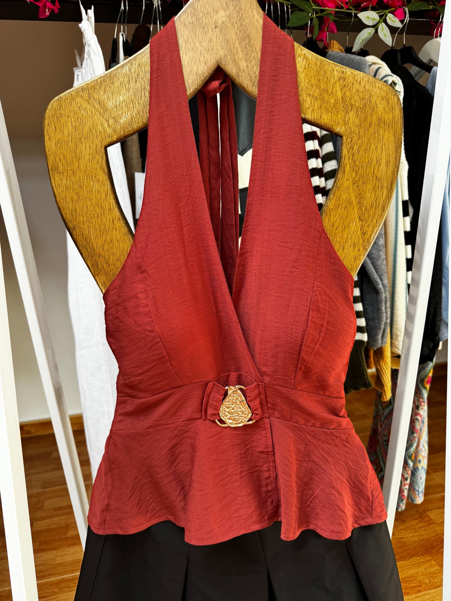 Top efecto lino con detalle mtalizado (varios colores)