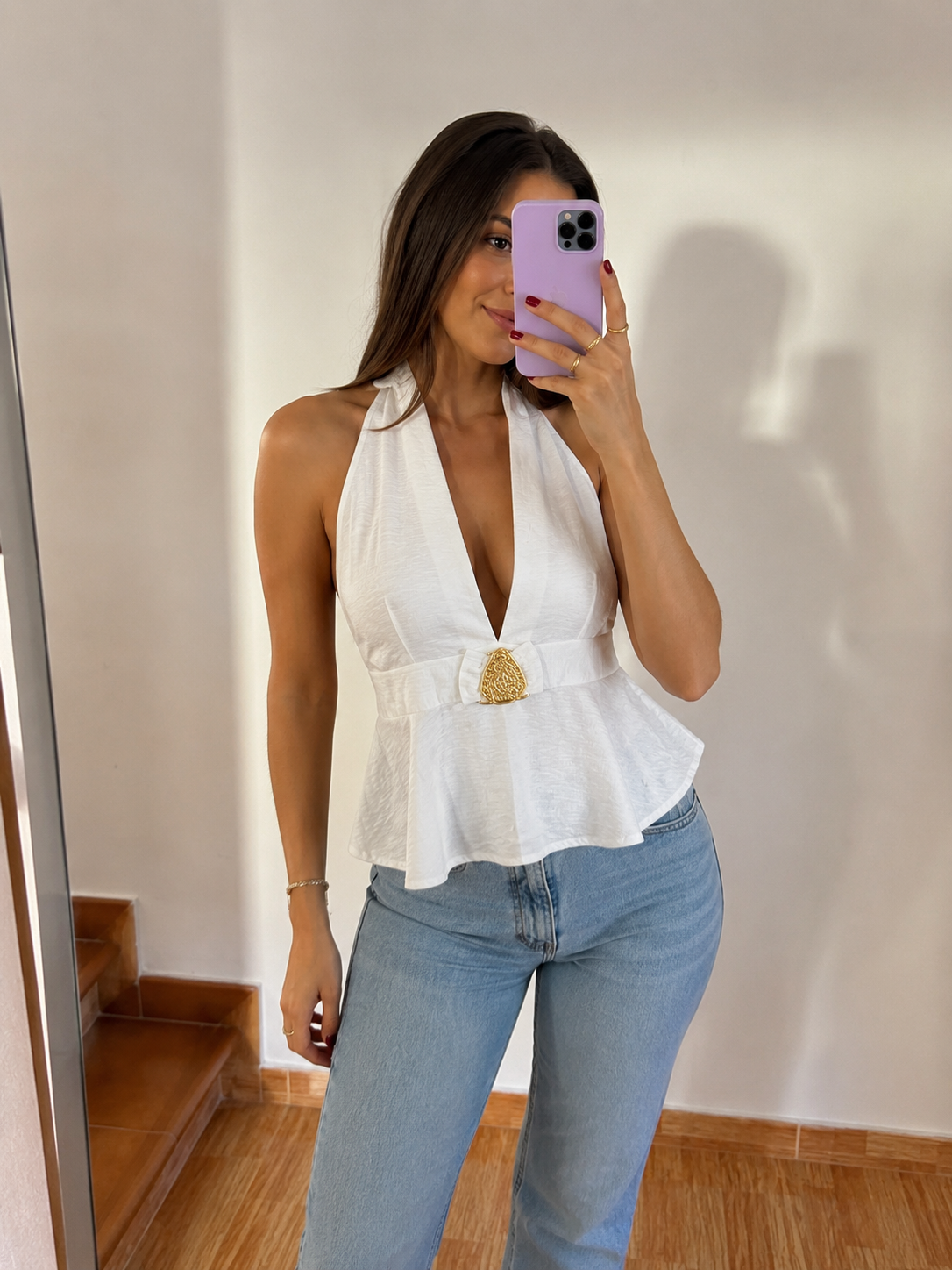 Top efecto lino con detalle mtalizado (varios colores)