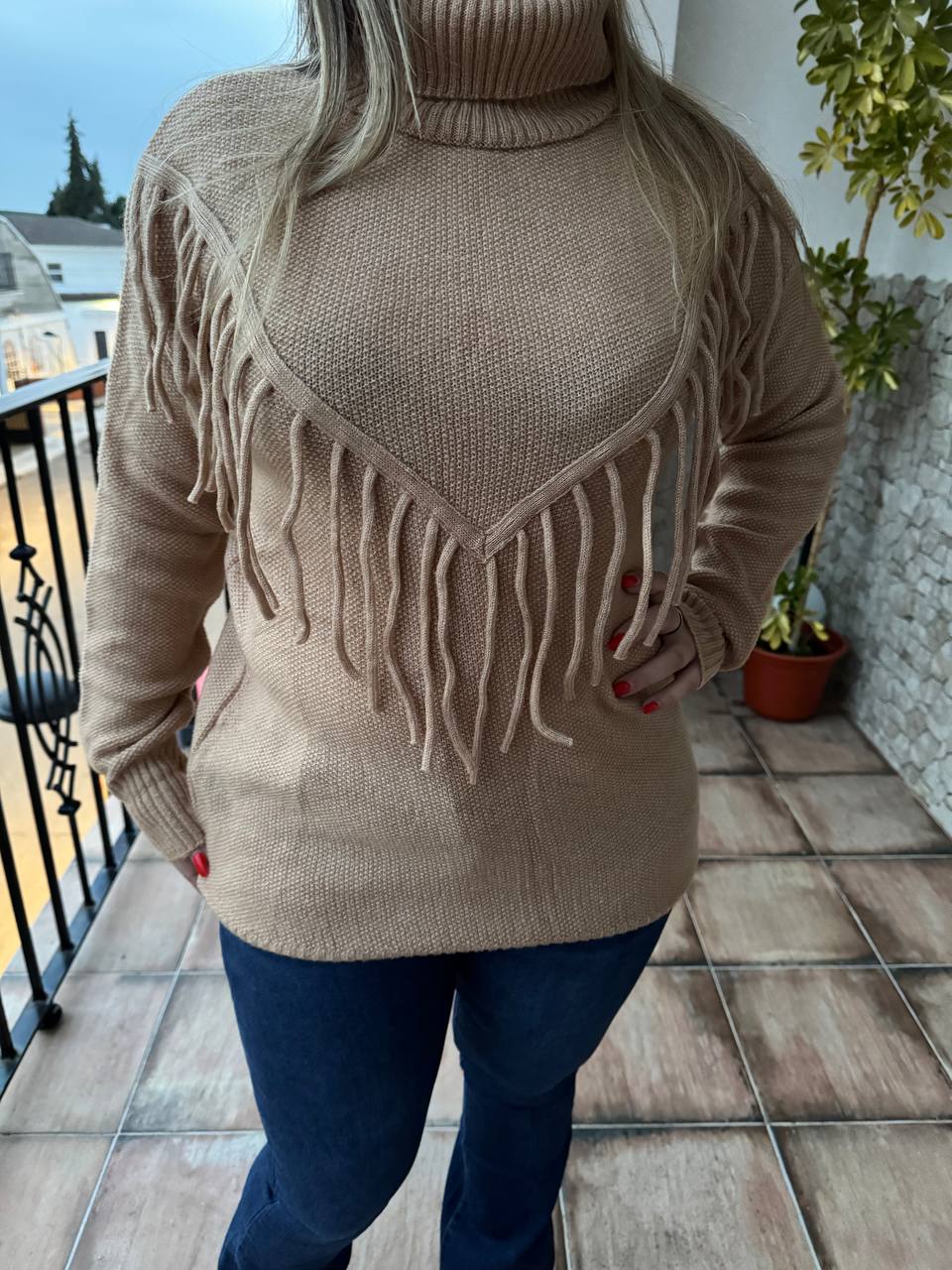 Jersey de flecos Beige