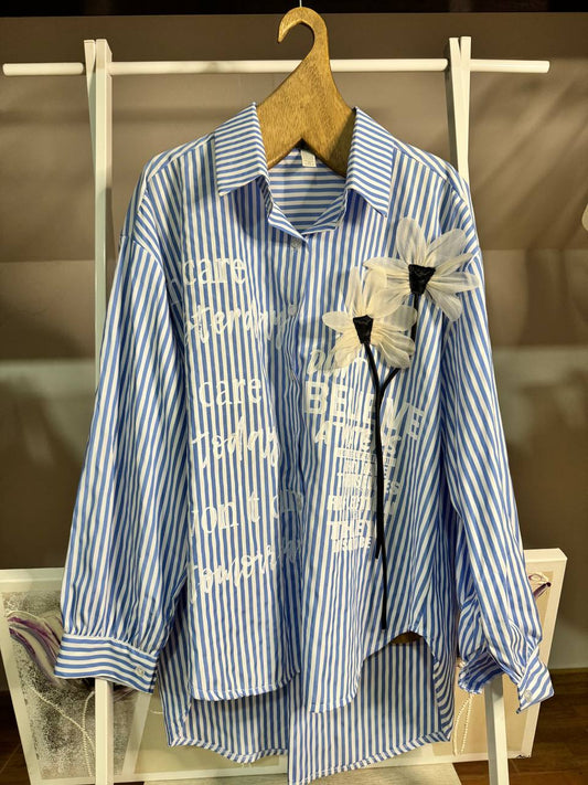 Oversized striped and floral shirt