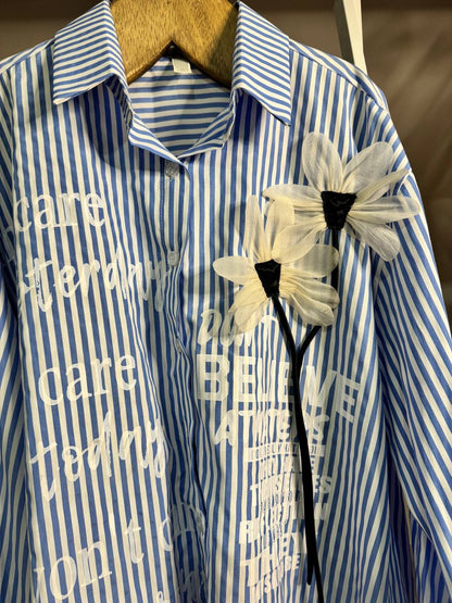 Oversized striped and floral shirt