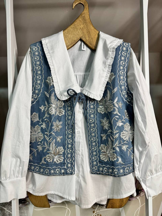 Boho vest with metallic flowers