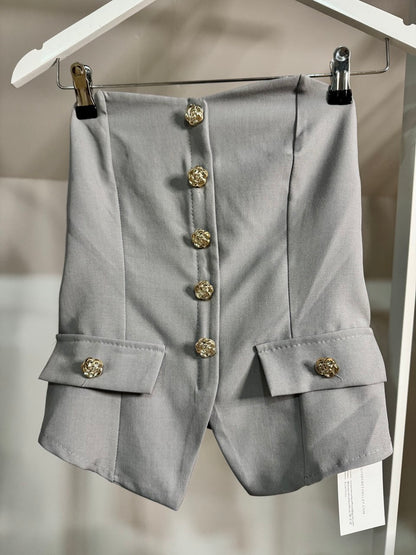 Top golden buttons grey