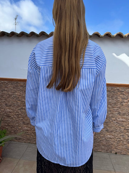 Oversized striped and floral shirt