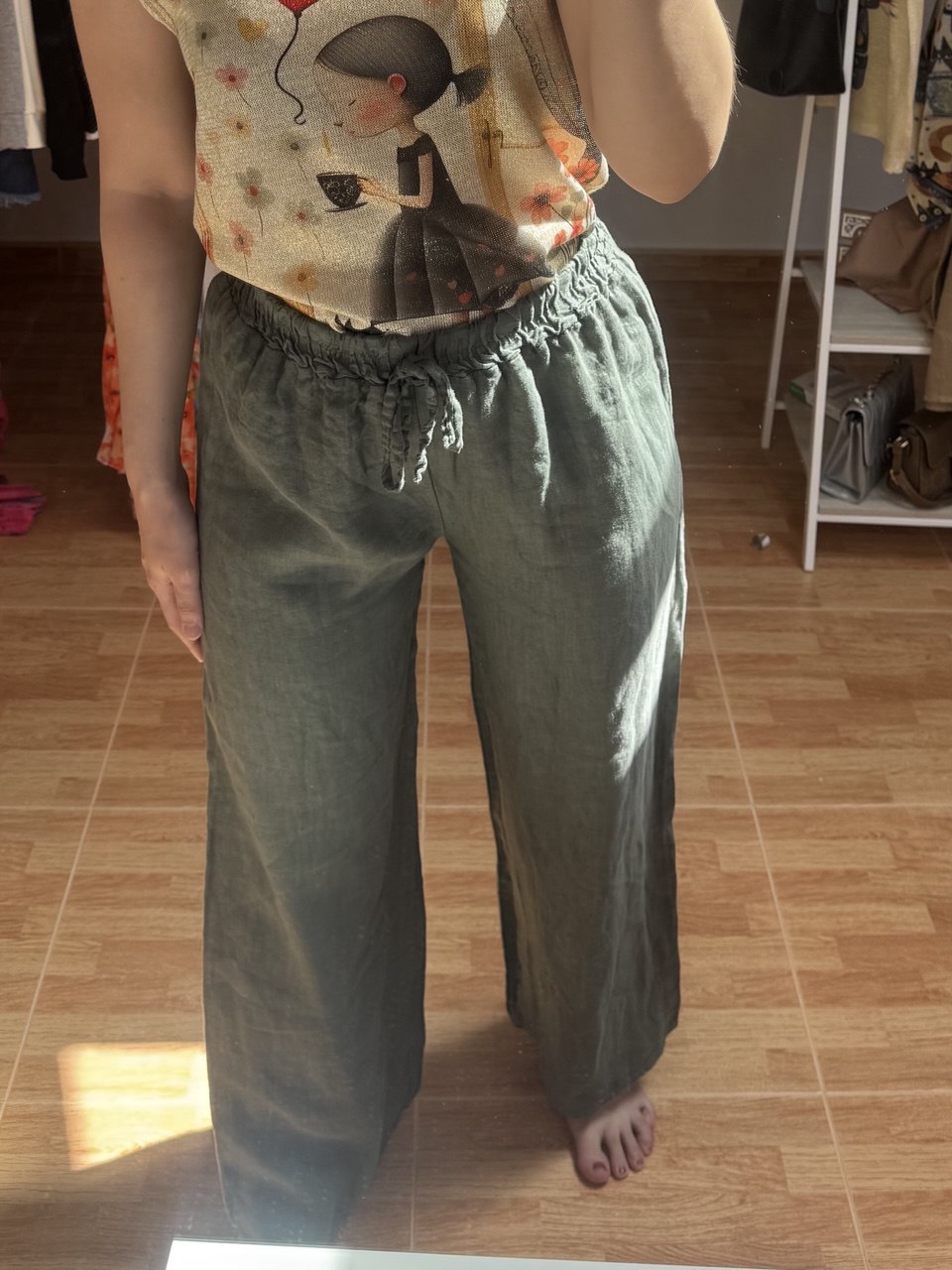 Pantalón 100% lino verde