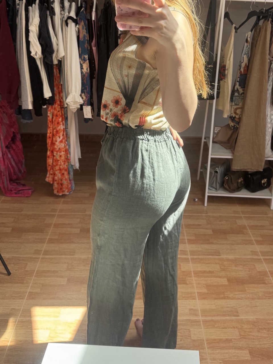 Pantalón 100% lino verde