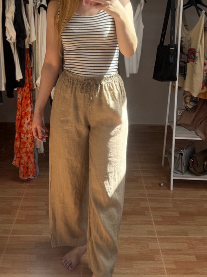 Pantalón 100% lino marrón