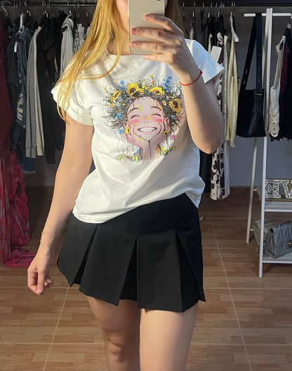 Camiseta blanca margaritas