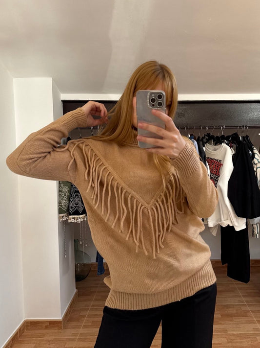 Jersey Camel con Flecos Boho Chic