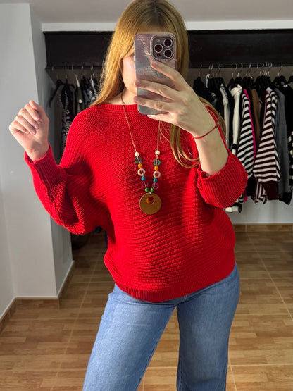 Jersey Rojo de Punto con Colgante