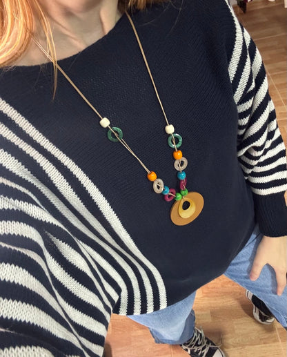 Jersey oversize de rayas azul marino con colgante