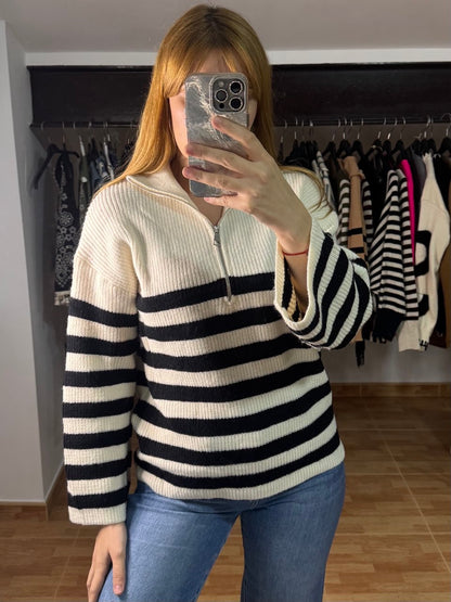 Jersey marinero de rayas con cremallera