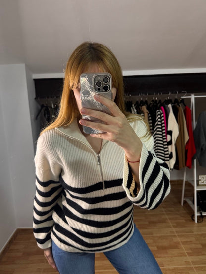 Jersey marinero de rayas con cremallera