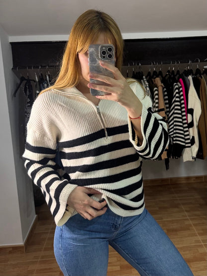 Jersey marinero de rayas con cremallera