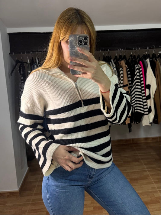 Jersey marinero de rayas con cremallera