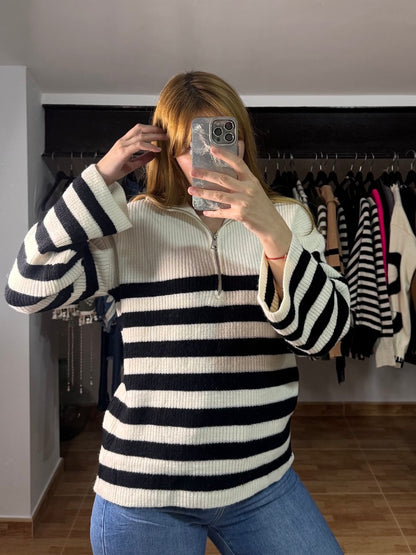 Jersey marinero de rayas con cremallera