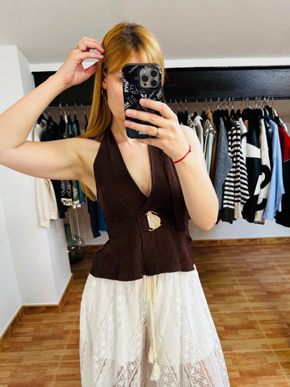 Top efecto lino con detalle mtalizado (varios colores)