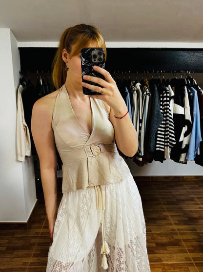 Top efecto lino con detalle mtalizado (varios colores)