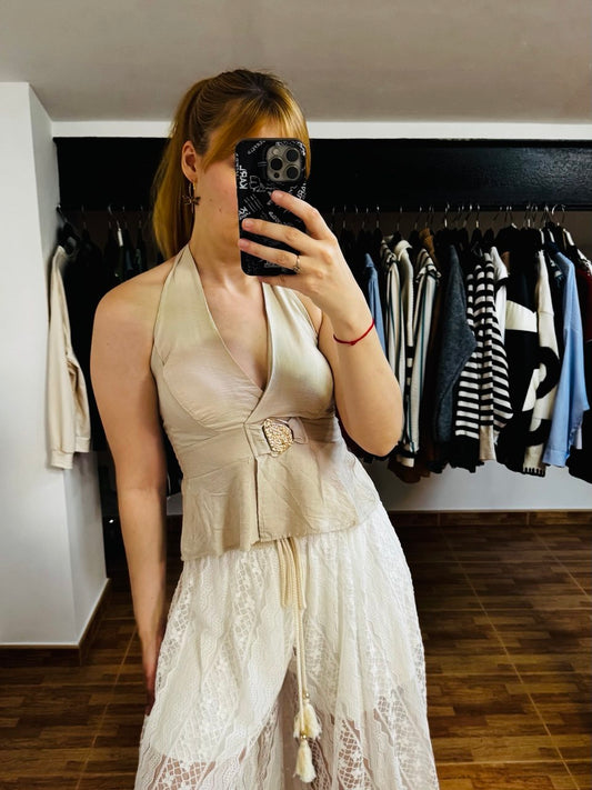 Top efecto lino con detalle mtalizado (varios colores)
