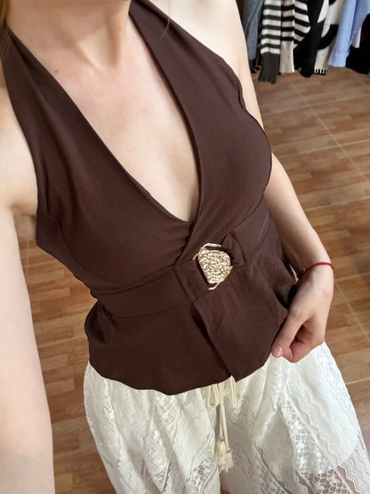 Top efecto lino con detalle mtalizado (varios colores)