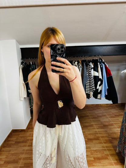 Top efecto lino con detalle mtalizado (varios colores)