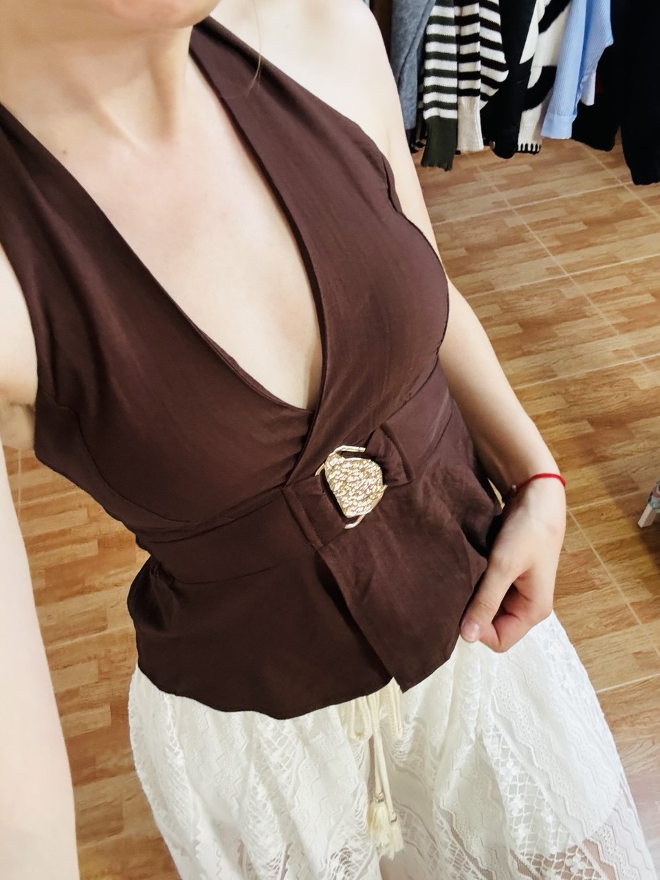 Top efecto lino con detalle mtalizado (varios colores)