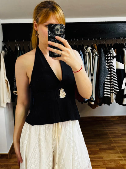 Top efecto lino con detalle mtalizado (varios colores)