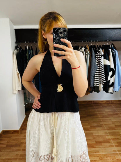 Top efecto lino con detalle mtalizado (varios colores)