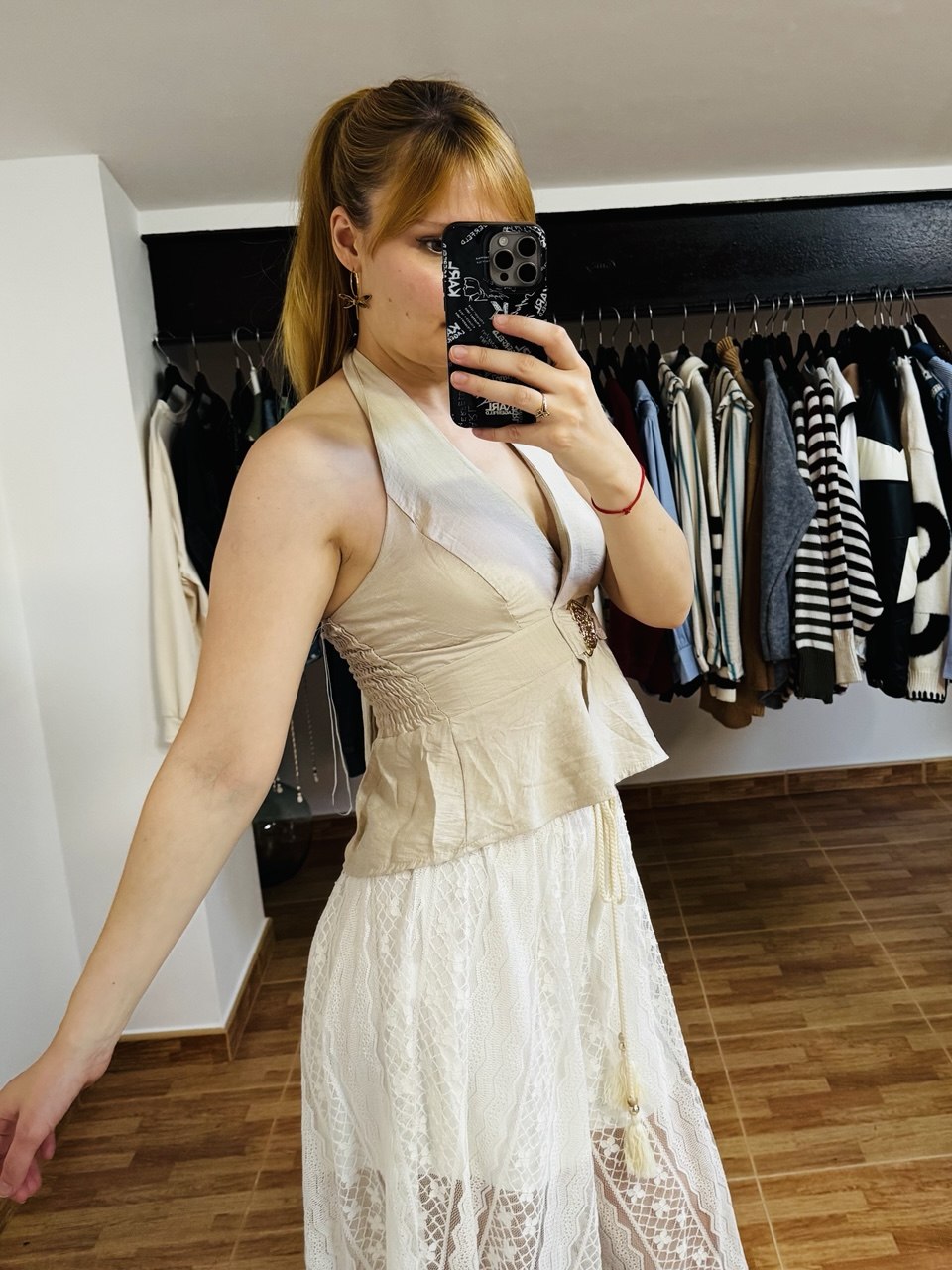 Top efecto lino con detalle mtalizado (varios colores)