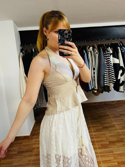 Top efecto lino con detalle mtalizado (varios colores)