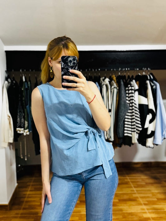Blusa detalle lazo Azul
